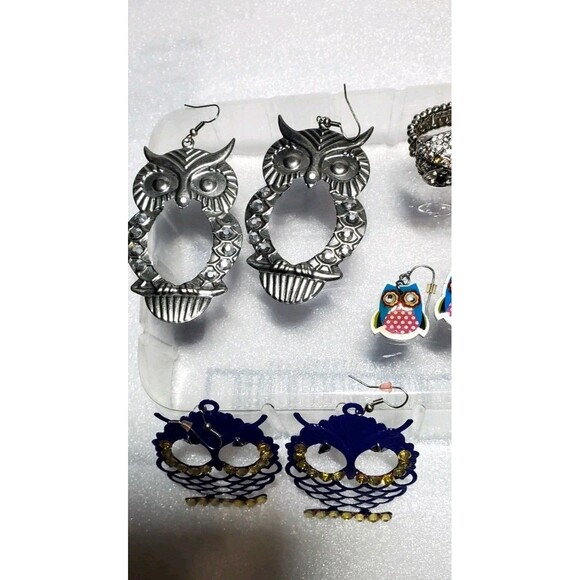 Whimsigoth Owl Theme Accessory Lot: Owl Scarf, Earrings, Watch & Stretch Ring - Picture 9 of 16